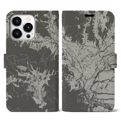 【沼田（群馬県）】地図柄iPhoneケース（手帳タイプ）モノトーン・iPhone 13 Pro 用