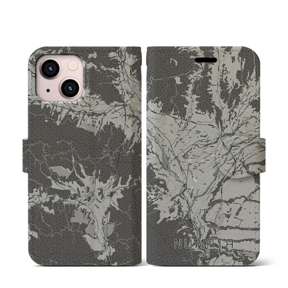 【沼田（群馬県）】地図柄iPhoneケース（手帳タイプ）モノトーン・iPhone 13 mini 用