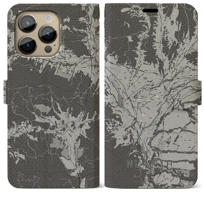 【沼田（群馬県）】地図柄iPhoneケース（手帳タイプ）モノトーン・iPhone 14 Pro Max 用