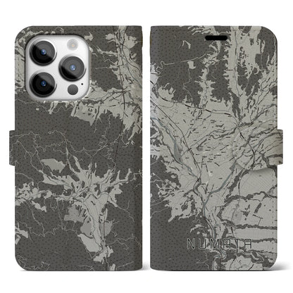 【沼田（群馬県）】地図柄iPhoneケース（手帳タイプ）モノトーン・iPhone 14 Pro 用