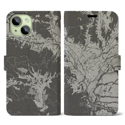 【沼田（群馬県）】地図柄iPhoneケース（手帳タイプ）モノトーン・iPhone 15 用