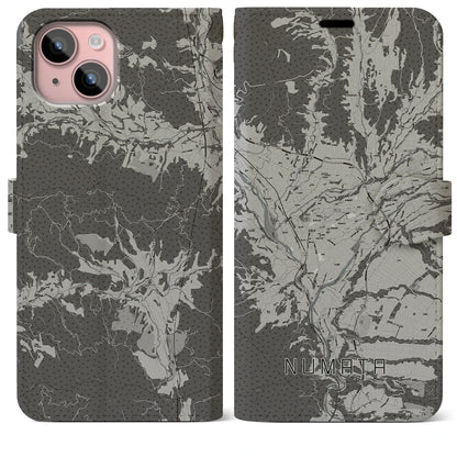 【沼田（群馬県）】地図柄iPhoneケース（手帳タイプ）モノトーン・iPhone 15 Plus 用