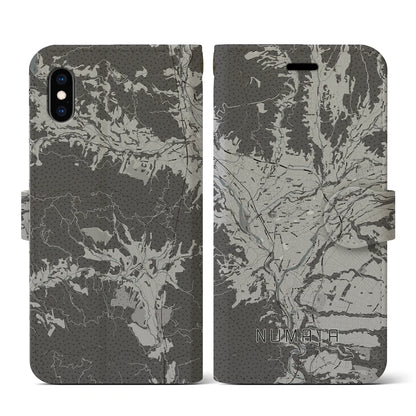 【沼田（群馬県）】地図柄iPhoneケース（手帳タイプ）モノトーン・iPhone XS / X 用