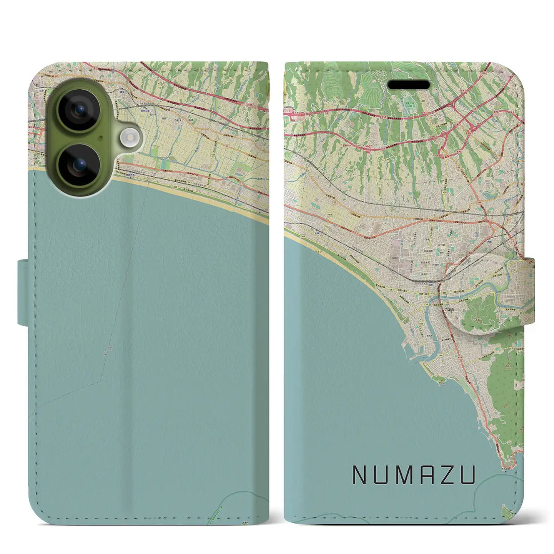 【沼津（静岡県）】地図柄iPhoneケース（手帳タイプ）ナチュラル・iPhone 17 Pro Max 用