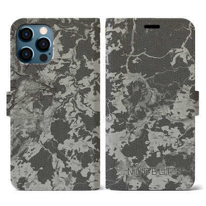 【ニュルブルク（ドイツ）】地図柄iPhoneケース（手帳タイプ）モノトーン・iPhone 12 / 12 Pro 用