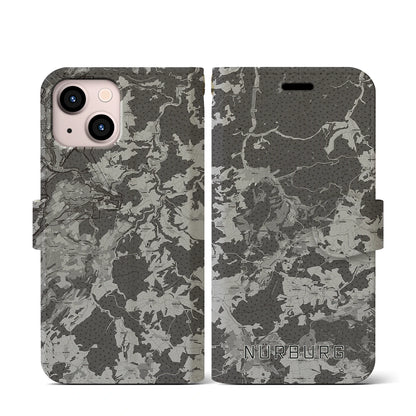 【ニュルブルク（ドイツ）】地図柄iPhoneケース（手帳タイプ）モノトーン・iPhone 13 mini 用