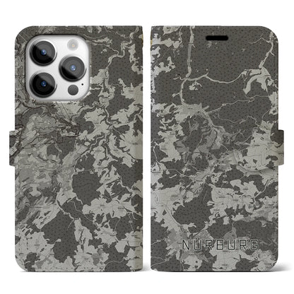【ニュルブルク（ドイツ）】地図柄iPhoneケース（手帳タイプ）モノトーン・iPhone 14 Pro 用