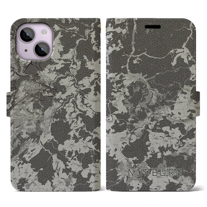 【ニュルブルク（ドイツ）】地図柄iPhoneケース（手帳タイプ）モノトーン・iPhone 14 用