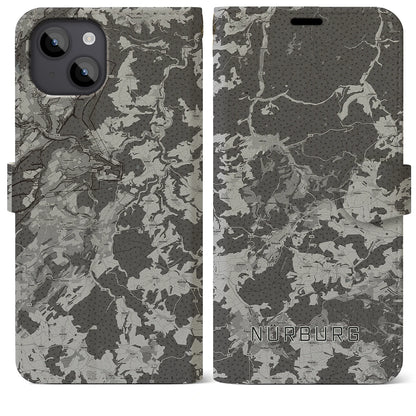 【ニュルブルク（ドイツ）】地図柄iPhoneケース（手帳タイプ）モノトーン・iPhone 14 Plus 用