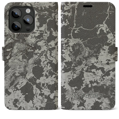 【ニュルブルク（ドイツ）】地図柄iPhoneケース（手帳タイプ）モノトーン・iPhone 15 Pro Max 用
