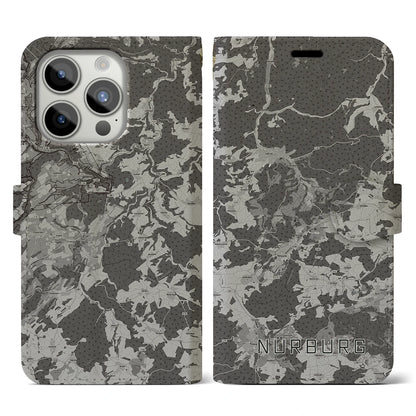 【ニュルブルク（ドイツ）】地図柄iPhoneケース（手帳タイプ）モノトーン・iPhone 15 Pro 用