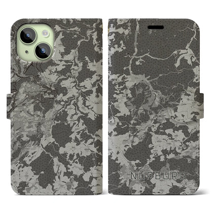 【ニュルブルク（ドイツ）】地図柄iPhoneケース（手帳タイプ）モノトーン・iPhone 15 用