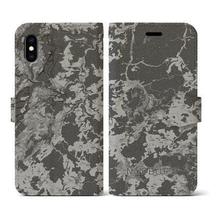 【ニュルブルク（ドイツ）】地図柄iPhoneケース（手帳タイプ）モノトーン・iPhone XS / X 用