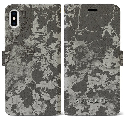 【ニュルブルク（ドイツ）】地図柄iPhoneケース（手帳タイプ）モノトーン・iPhone XS Max 用