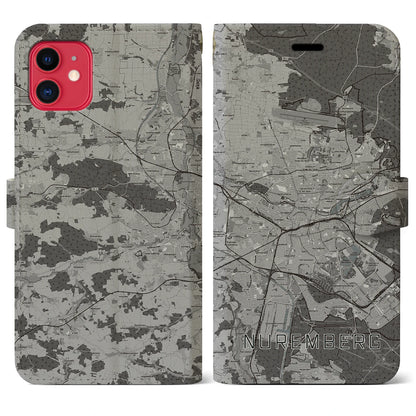 【ニュルンベルク（ドイツ）】地図柄iPhoneケース（手帳タイプ）モノトーン・iPhone 11 用