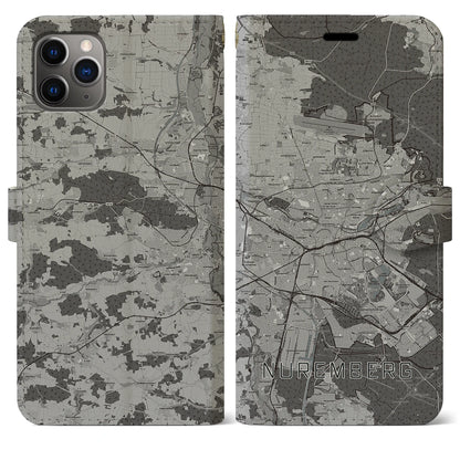 【ニュルンベルク（ドイツ）】地図柄iPhoneケース（手帳タイプ）モノトーン・iPhone 11 Pro Max 用