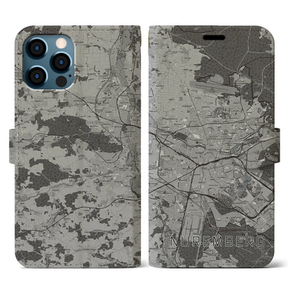 【ニュルンベルク（ドイツ）】地図柄iPhoneケース（手帳タイプ）モノトーン・iPhone 12 / 12 Pro 用