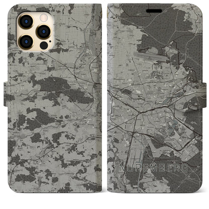 【ニュルンベルク（ドイツ）】地図柄iPhoneケース（手帳タイプ）モノトーン・iPhone 12 Pro Max 用
