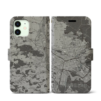 【ニュルンベルク（ドイツ）】地図柄iPhoneケース（手帳タイプ）モノトーン・iPhone 12 mini 用