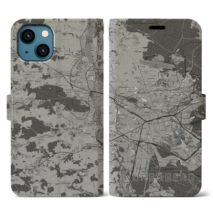【ニュルンベルク（ドイツ）】地図柄iPhoneケース（手帳タイプ）モノトーン・iPhone 13 用