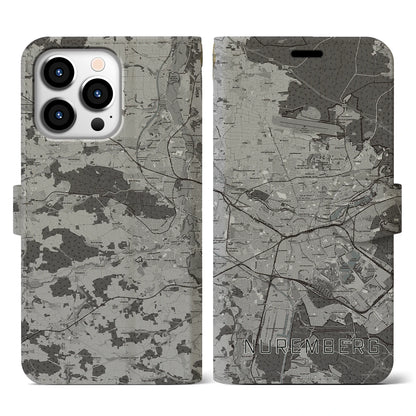 【ニュルンベルク（ドイツ）】地図柄iPhoneケース（手帳タイプ）モノトーン・iPhone 13 Pro 用