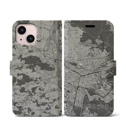 【ニュルンベルク（ドイツ）】地図柄iPhoneケース（手帳タイプ）モノトーン・iPhone 13 mini 用