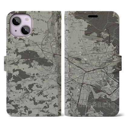 【ニュルンベルク（ドイツ）】地図柄iPhoneケース（手帳タイプ）モノトーン・iPhone 14 用