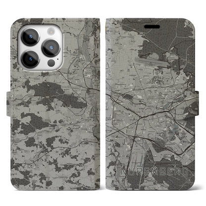 【ニュルンベルク（ドイツ）】地図柄iPhoneケース（手帳タイプ）モノトーン・iPhone 14 Pro 用