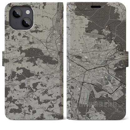 【ニュルンベルク（ドイツ）】地図柄iPhoneケース（手帳タイプ）モノトーン・iPhone 14 Plus 用