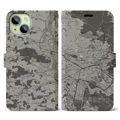 【ニュルンベルク（ドイツ）】地図柄iPhoneケース（手帳タイプ）モノトーン・iPhone 15 用