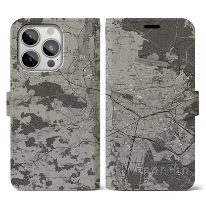 【ニュルンベルク（ドイツ）】地図柄iPhoneケース（手帳タイプ）モノトーン・iPhone 15 Pro 用