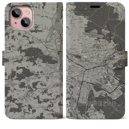 【ニュルンベルク（ドイツ）】地図柄iPhoneケース（手帳タイプ）モノトーン・iPhone 15 Plus 用