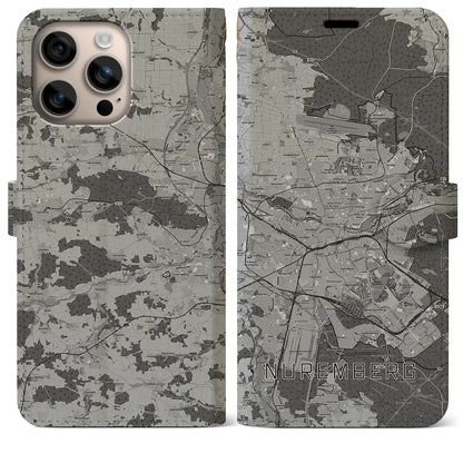 【ニュルンベルク（ドイツ）】地図柄iPhoneケース（手帳タイプ）モノトーン・iPhone 16 Plus 用