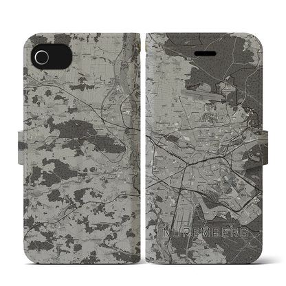 【ニュルンベルク（ドイツ）】地図柄iPhoneケース（手帳タイプ）モノトーン・iPhone SE（第3 / 第2世代） / 8 / 7 / 6s / 6 用