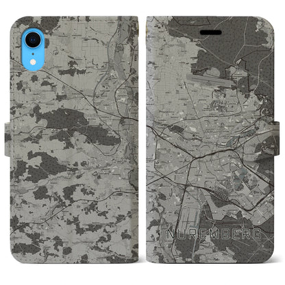 【ニュルンベルク（ドイツ）】地図柄iPhoneケース（手帳タイプ）モノトーン・iPhone XR 用