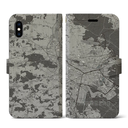 【ニュルンベルク（ドイツ）】地図柄iPhoneケース（手帳タイプ）モノトーン・iPhone XS / X 用