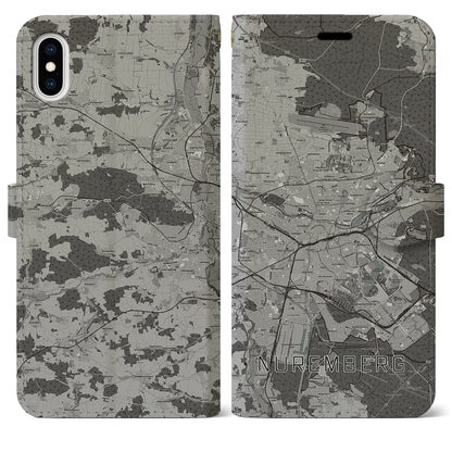【ニュルンベルク（ドイツ）】地図柄iPhoneケース（手帳タイプ）モノトーン・iPhone XS Max 用