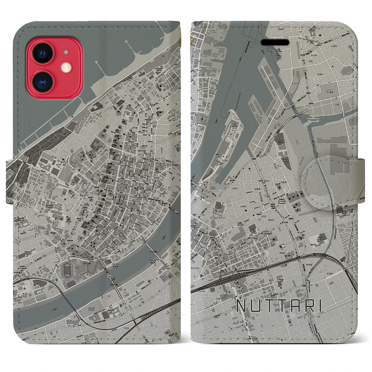 【沼垂】地図柄iPhoneケース（手帳両面タイプ・モノトーン）iPhone 11 用