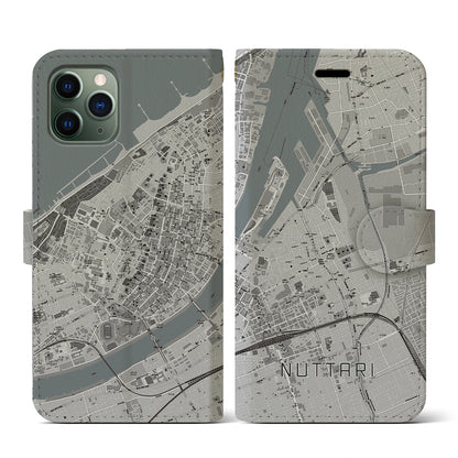 【沼垂（新潟県）】地図柄iPhoneケース（手帳タイプ）モノトーン・iPhone 11 Pro 用