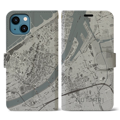 【沼垂（新潟県）】地図柄iPhoneケース（手帳タイプ）モノトーン・iPhone 13 用