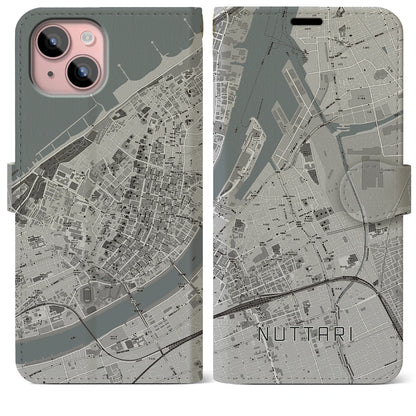 【沼垂（新潟県）】地図柄iPhoneケース（手帳タイプ）モノトーン・iPhone 15 Plus 用