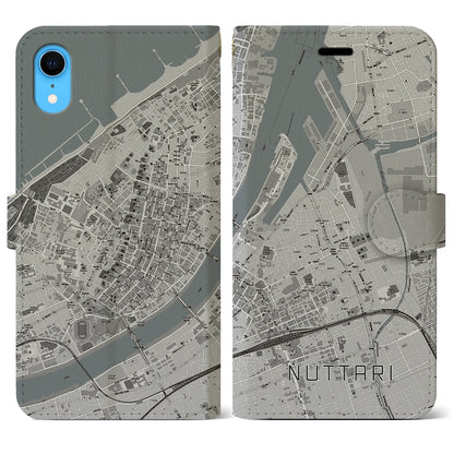 【沼垂（新潟県）】地図柄iPhoneケース（手帳タイプ）モノトーン・iPhone XR 用