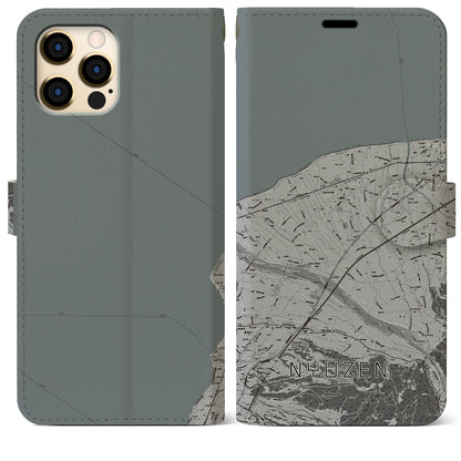 【入善（富山県）】地図柄iPhoneケース（手帳タイプ）モノトーン・iPhone 12 Pro Max 用