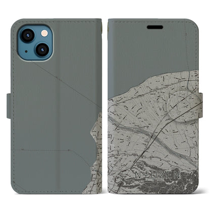 【入善（富山県）】地図柄iPhoneケース（手帳タイプ）モノトーン・iPhone 13 用