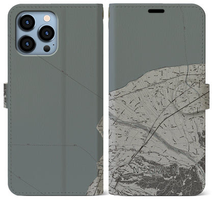 【入善（富山県）】地図柄iPhoneケース（手帳タイプ）モノトーン・iPhone 13 Pro Max 用