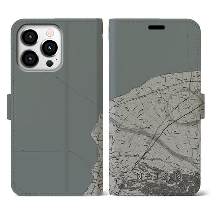 【入善（富山県）】地図柄iPhoneケース（手帳タイプ）モノトーン・iPhone 13 Pro 用