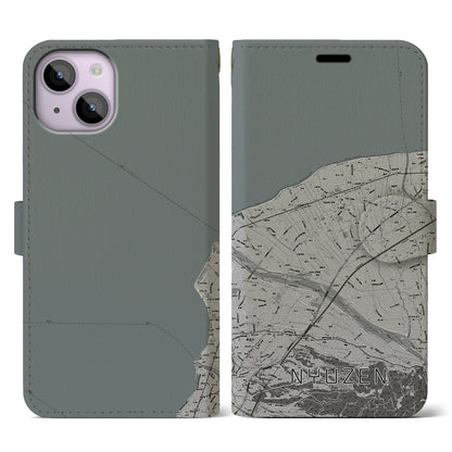 【入善（富山県）】地図柄iPhoneケース（手帳タイプ）モノトーン・iPhone 14 用