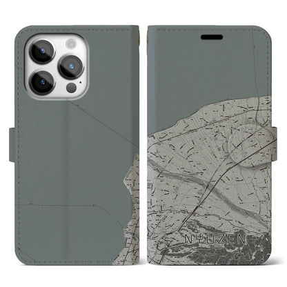 【入善（富山県）】地図柄iPhoneケース（手帳タイプ）モノトーン・iPhone 14 Pro 用