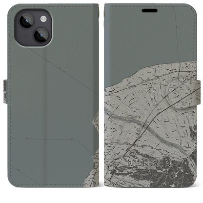 【入善（富山県）】地図柄iPhoneケース（手帳タイプ）モノトーン・iPhone 14 Plus 用