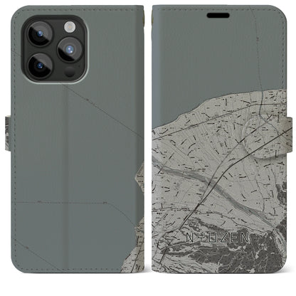 【入善（富山県）】地図柄iPhoneケース（手帳タイプ）モノトーン・iPhone 15 Pro Max 用